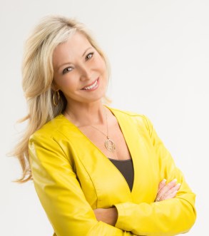 Catherine Bosley head shot promotional, yellow